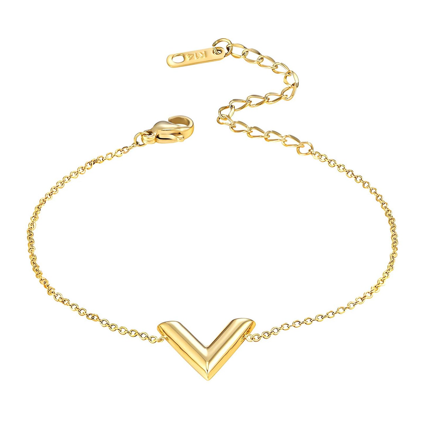18K gold plated Stainless steel "Letter "V"" bracelet, Intensity