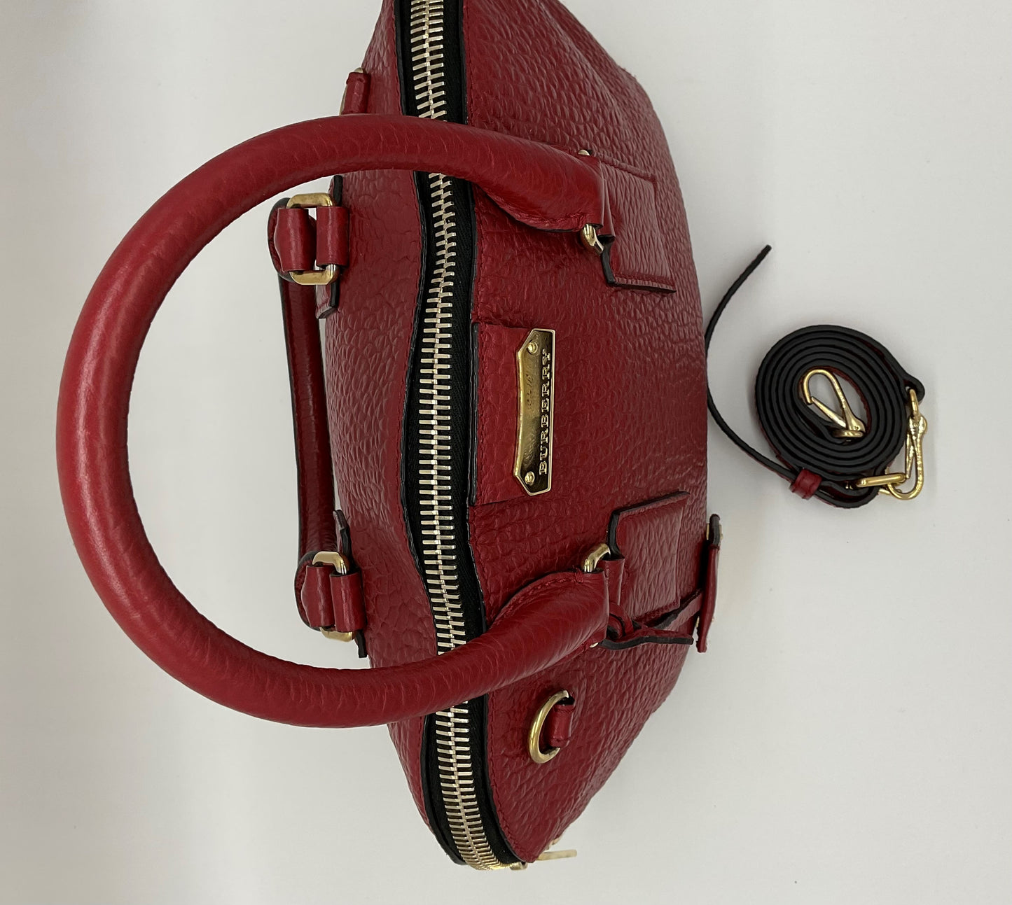 BURBERRY DARK RED LEATHER SMALL ORCHARD BOWLING BAG CROSSBODY