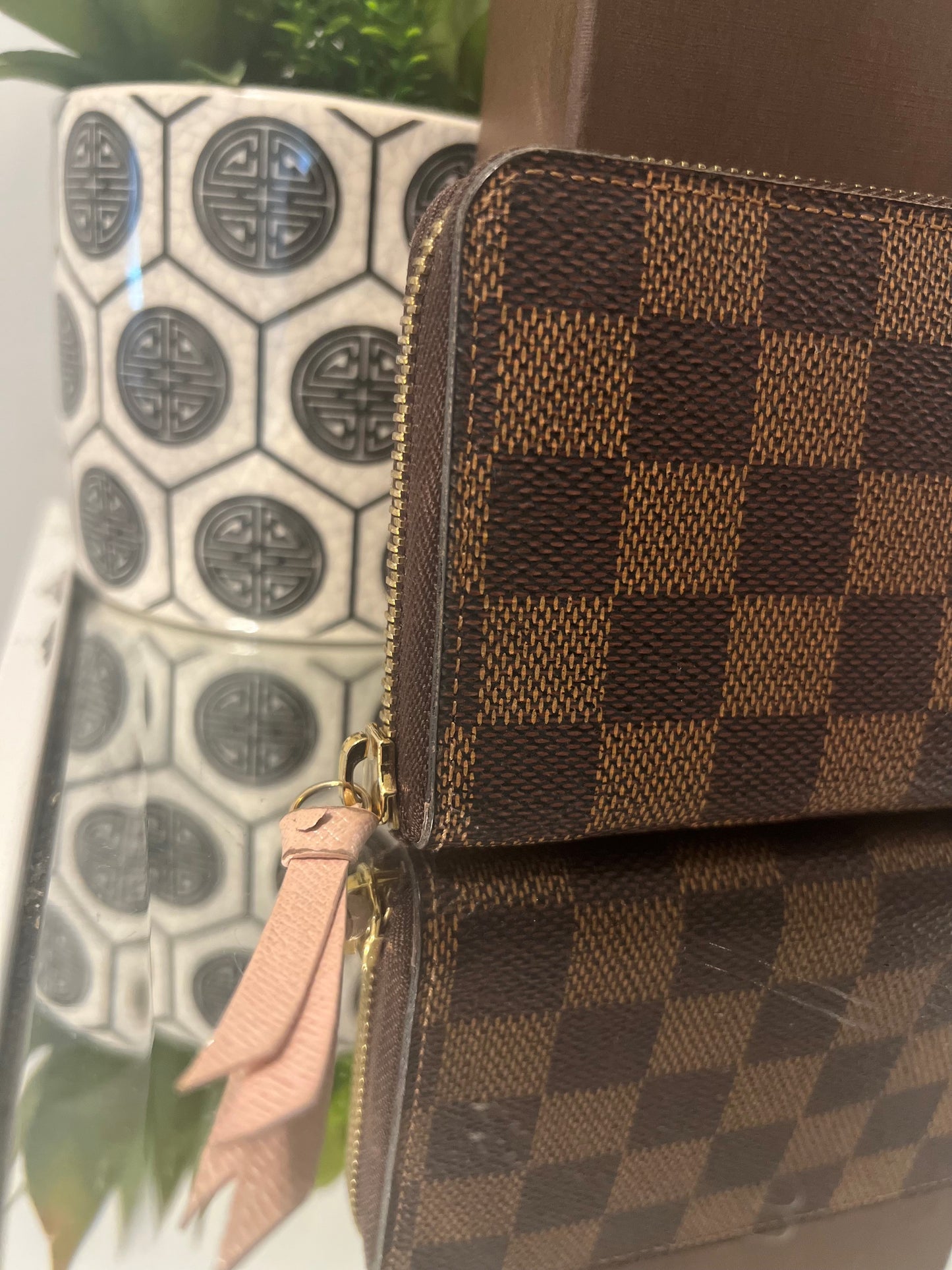 LOUIS VUITTON DAMIER EBENE CLEMENCE WALLET ROSE BALLERINE