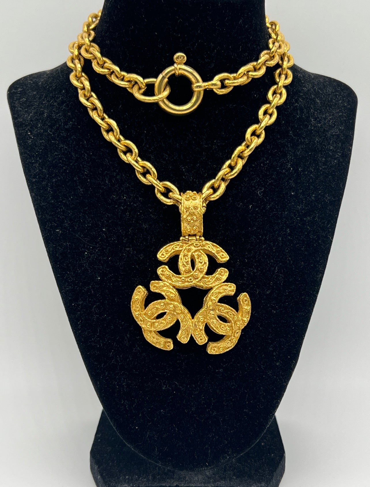 Vintage Chanel Triple Interlocking CC Pendant Necklace