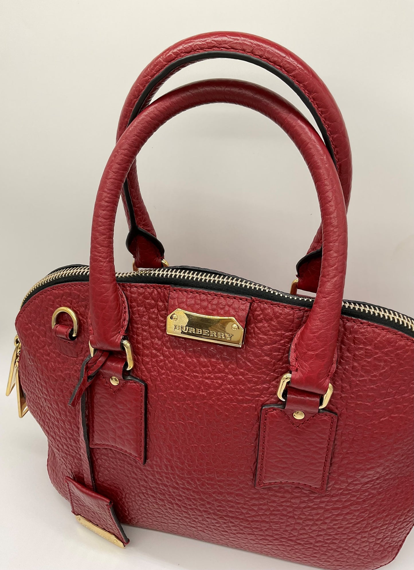 BURBERRY DARK RED LEATHER SMALL ORCHARD BOWLING BAG CROSSBODY