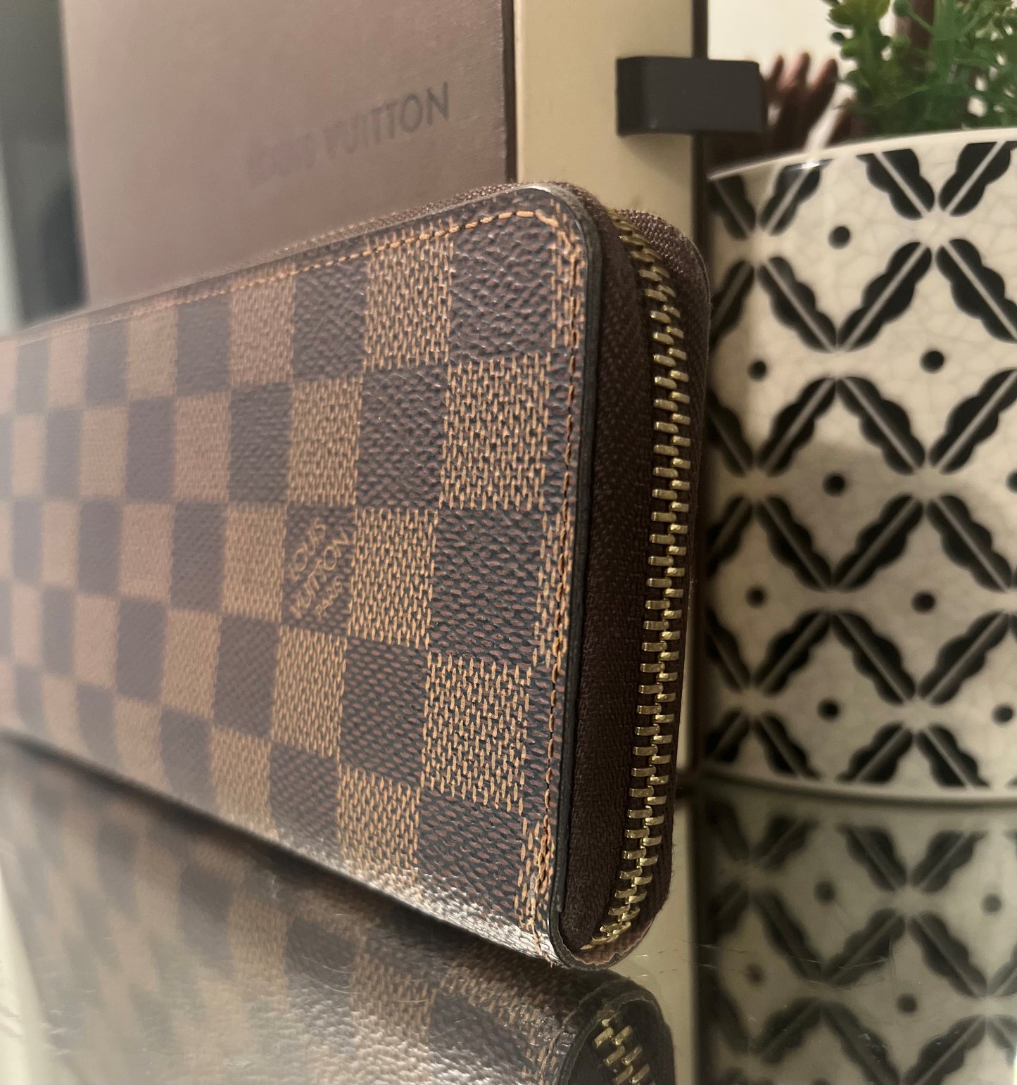 LOUIS VUITTON DAMIER EBENE CLEMENCE WALLET ROSE BALLERINE