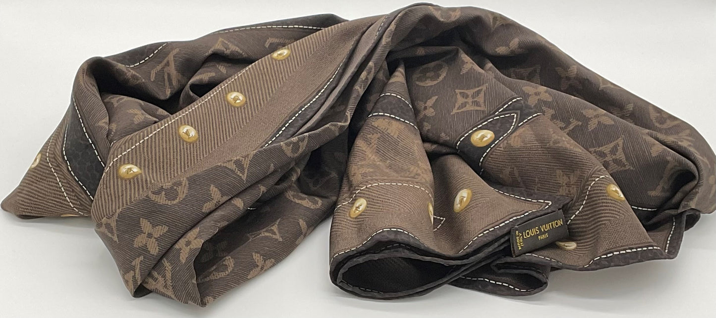 LOUIS VUITTON MONOGRAM NEW DENIM BANDANA SCARF EBENE