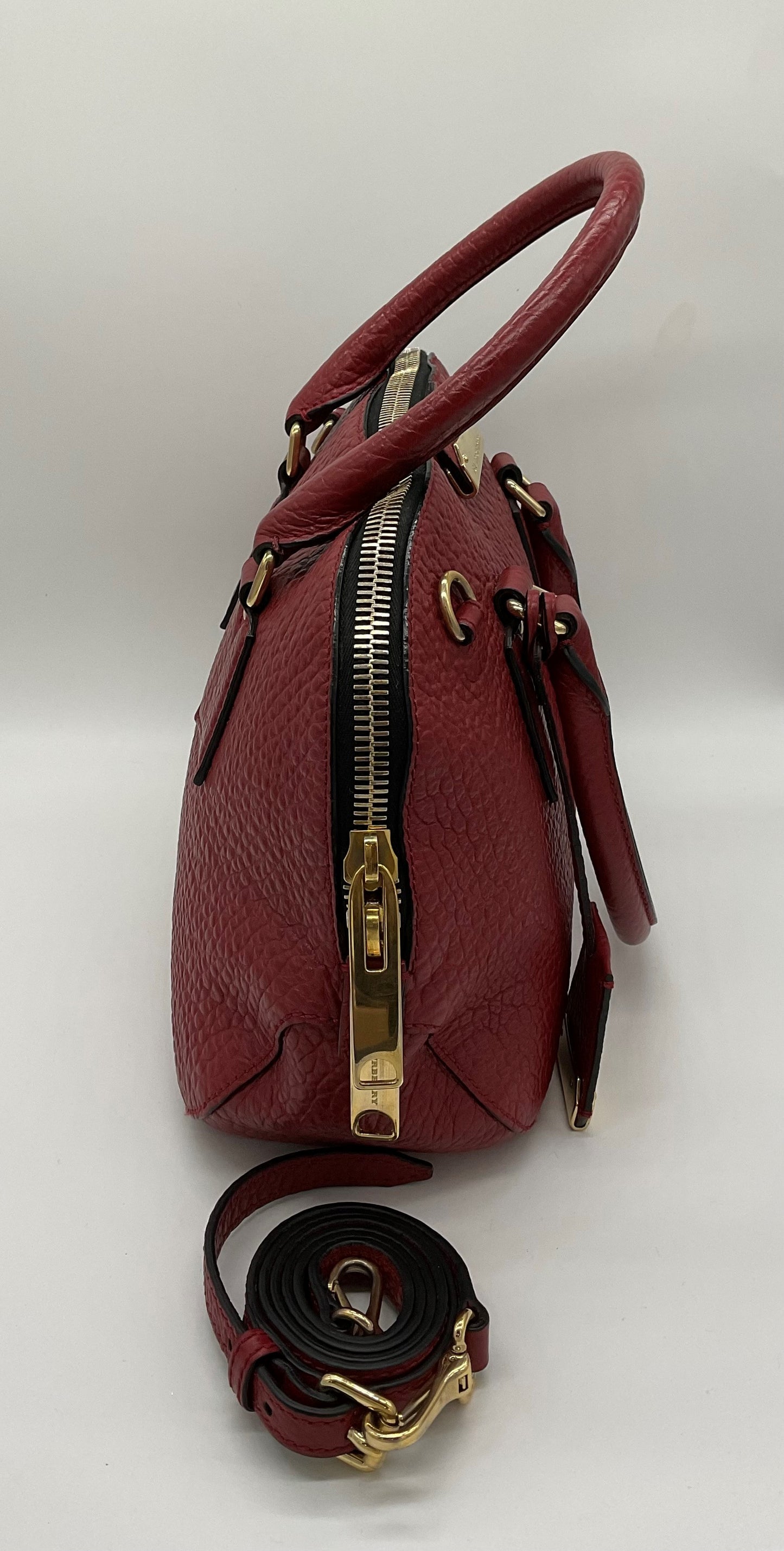 BURBERRY DARK RED LEATHER SMALL ORCHARD BOWLING BAG CROSSBODY