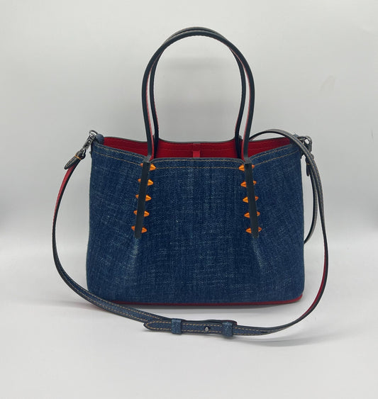 CHRISTIAN LOUBOUTIN CABATA MINI TOTE RED BOTTOM DENIM