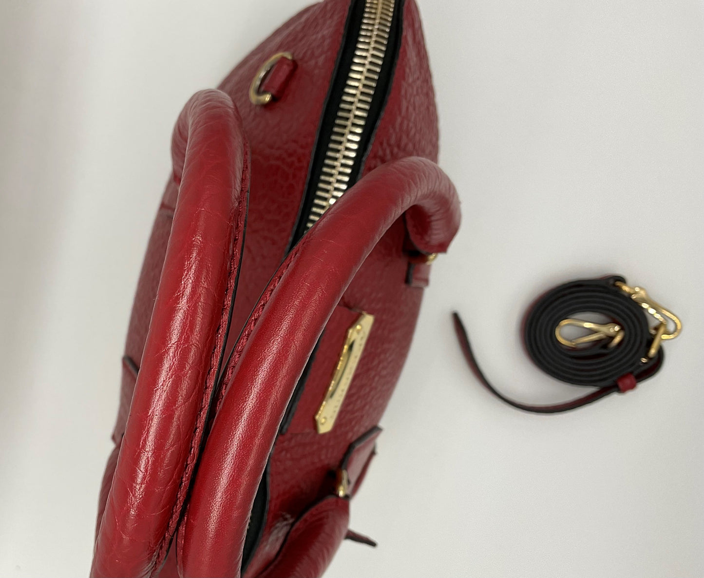 BURBERRY DARK RED LEATHER SMALL ORCHARD BOWLING BAG CROSSBODY