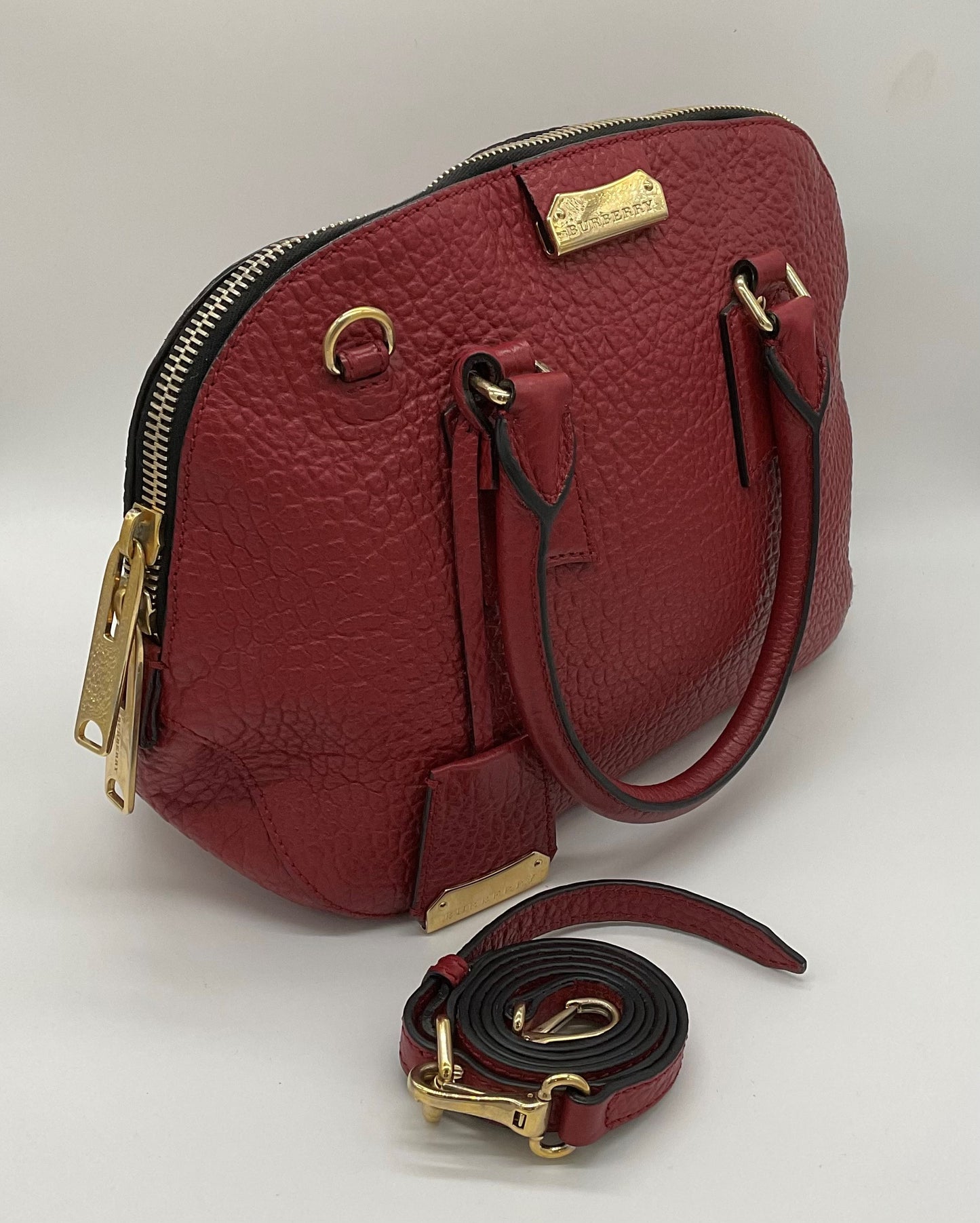 BURBERRY DARK RED LEATHER SMALL ORCHARD BOWLING BAG CROSSBODY