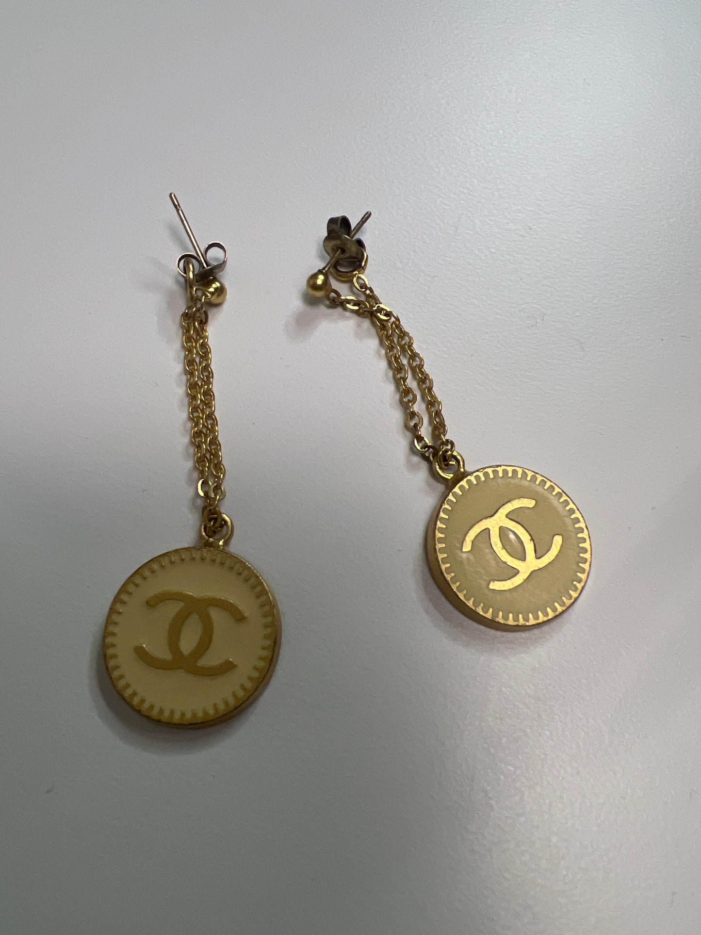 Chanel Iconic Interlocking CC Dangle Pierced Earrings
