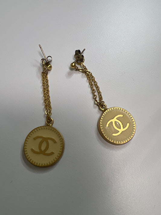 Chanel Iconic Interlocking CC Dangle Pierced Earrings
