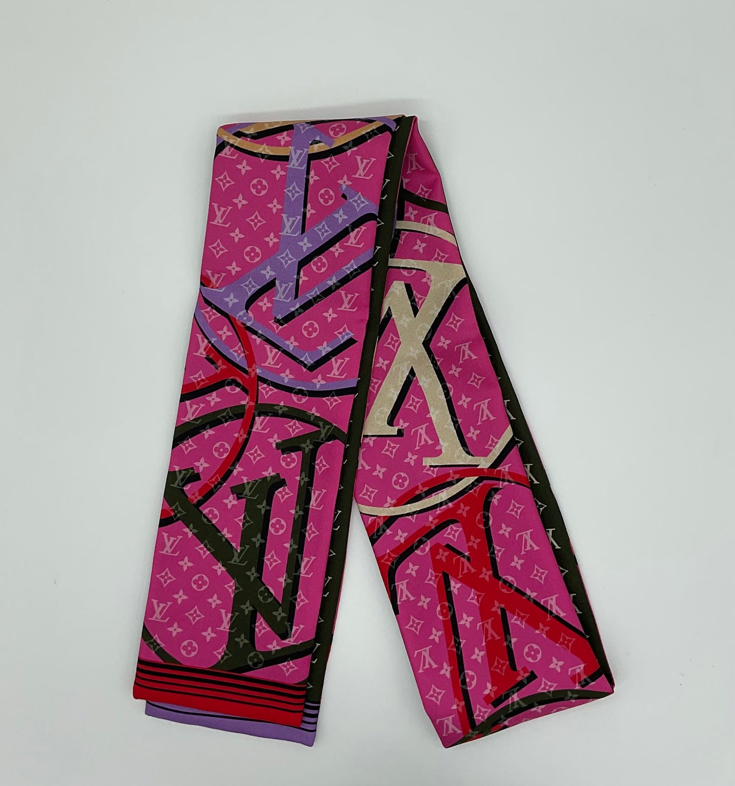 LOUIS VUITTON SILK MONOGRAM AND PINK PLANET BANDEAU TWILLY